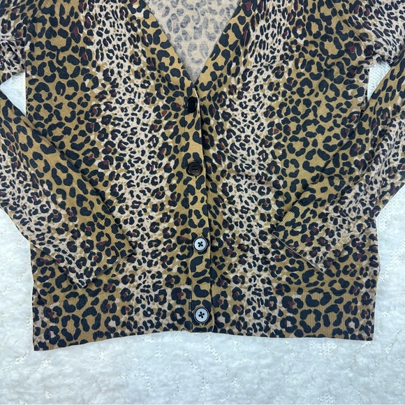 Talbots Cardigan Sweater Womens Sz Large Brown Black Leopard Print Wool Blend - Picture 4 of 7